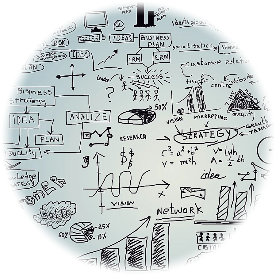 A consultant stands beside a wall of hand-drawn business plans, the raw material of a course